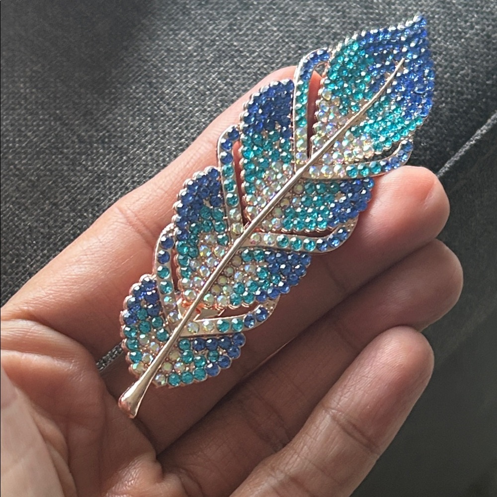 Elegant Blue and Silver Feather Hair Clip Barrette